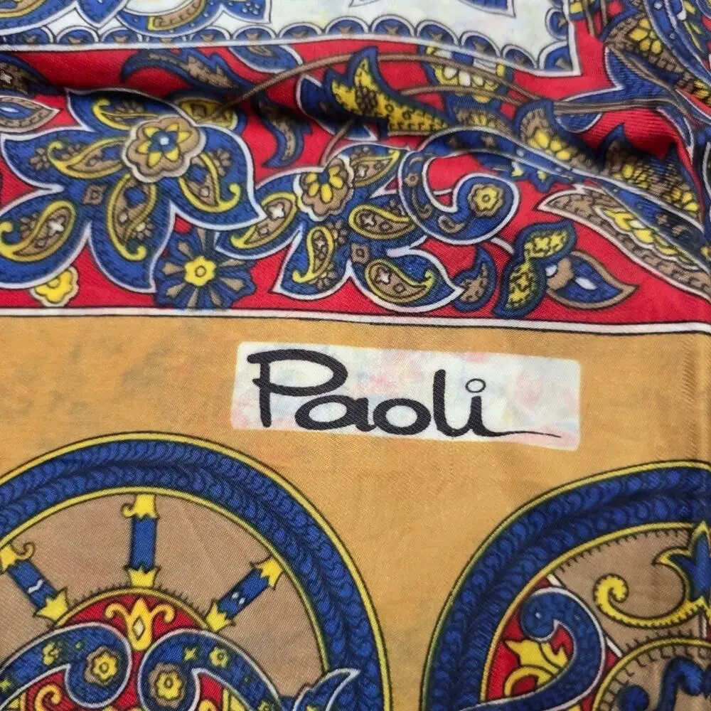 Paoli Silk Blend Medallion Scarf 24x26 Harvest Gold Vintage Equestrian Baroque